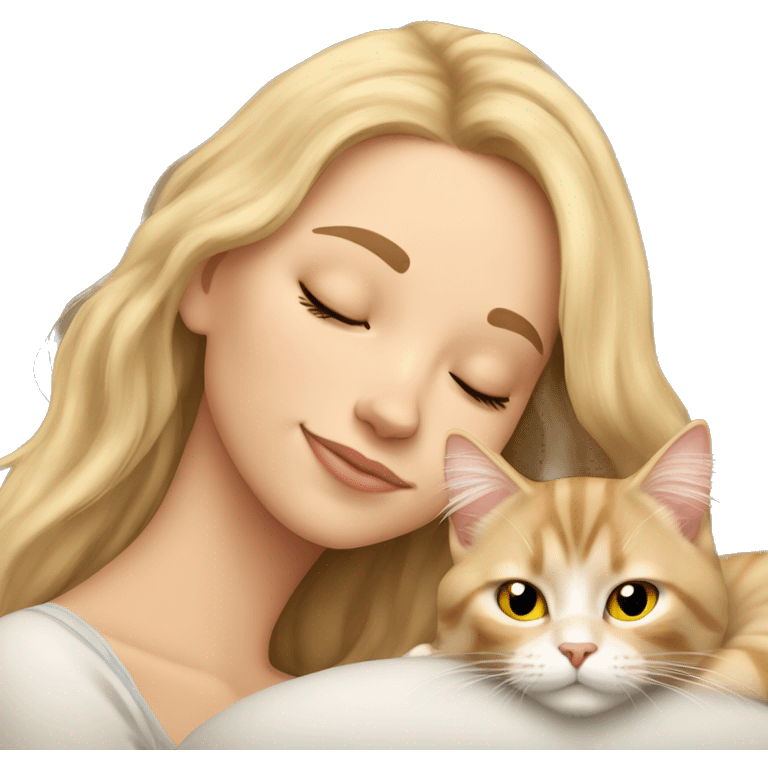 Pretty blonde girl sleeping with her beige main coon cat emoji