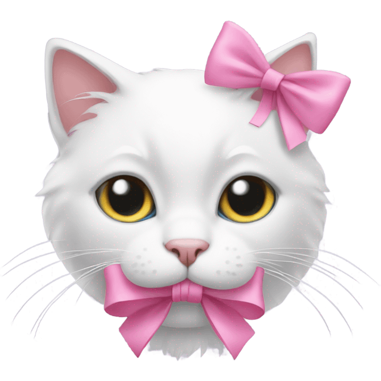 a white cat with pink bows emoji