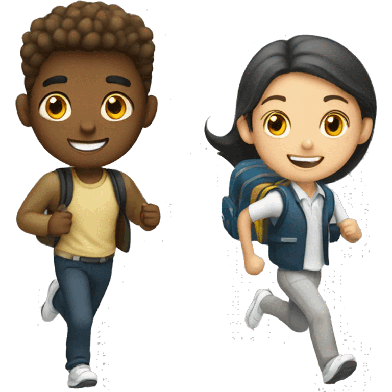 A white student and a classmate running at school emoji