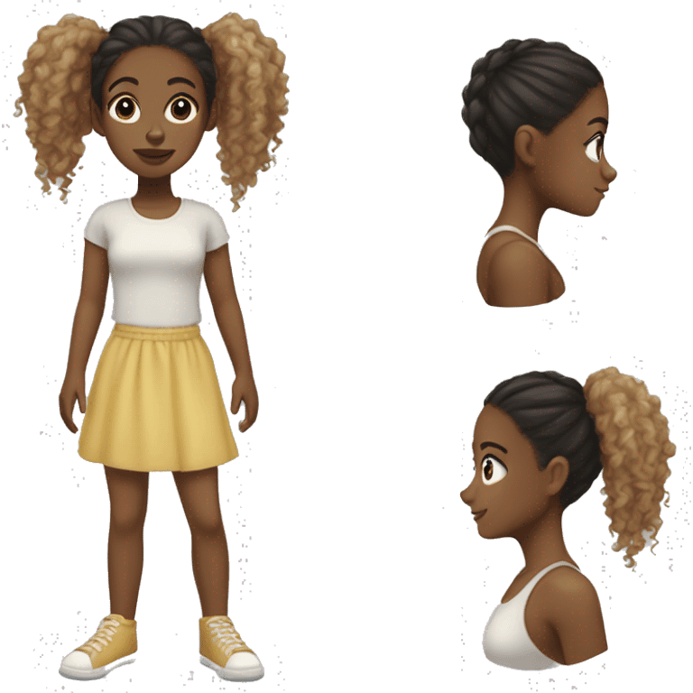 Black girl with brown Afro ponytails and blond highlights emoji