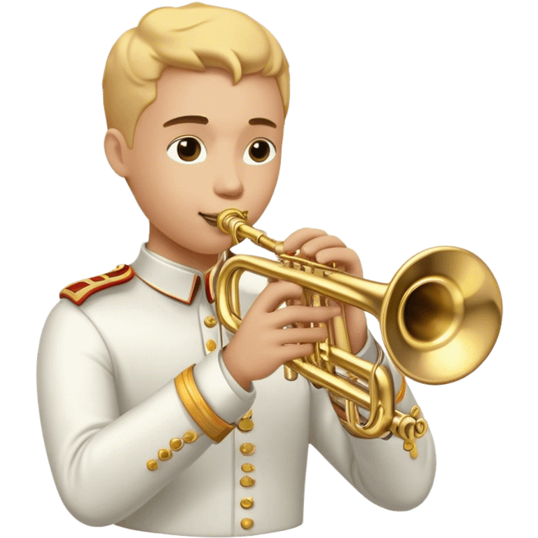 Cinematic Realistic Trumpet, polished brass with warm golden reflections, intricate valve details subtly highlighted, soft hands pressing the keys, glowing with bold and triumphant musical energy. emoji