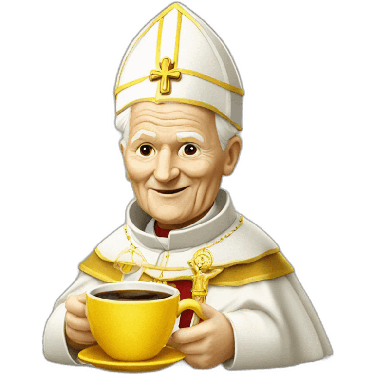 pope John Paul II with yellow face offering coffee emoji