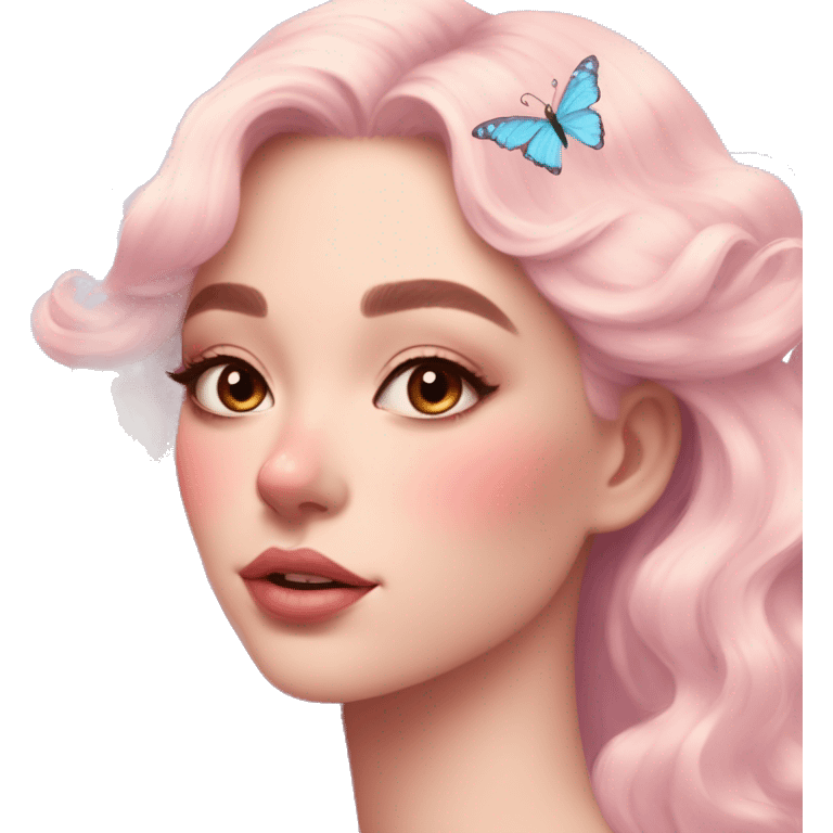 Gorgeous pastel lady with blushing face and butterflies aesthetic trending style emoji