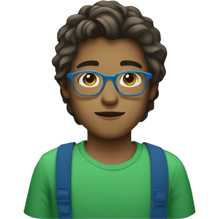 a boy in a green shirt, blue glasses and Medium long hair   emoji