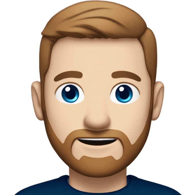 irish man blue eyes, brown short receding hair and short beard, wearing a smart navy blue jumper. emoji