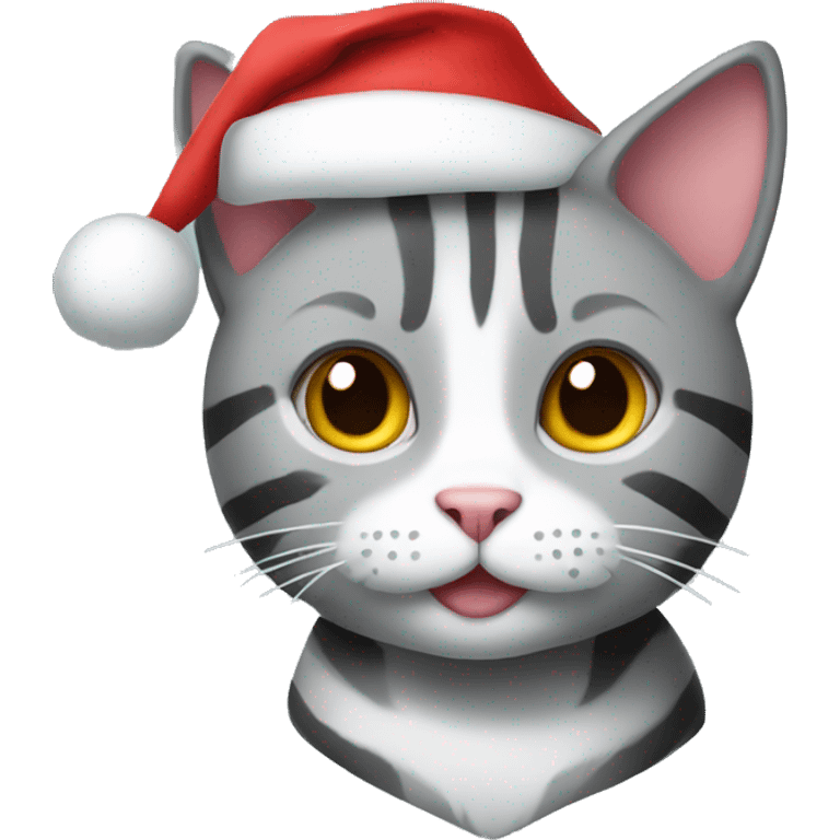 Grey striped cat with a Santa hat  emoji