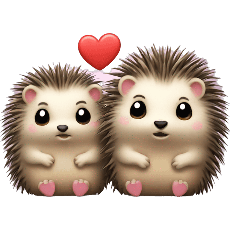 two cute porcupines sitting close together with hearts emoji