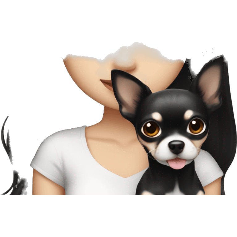 long black hair Thai girl with Chihuahua white. and black emoji