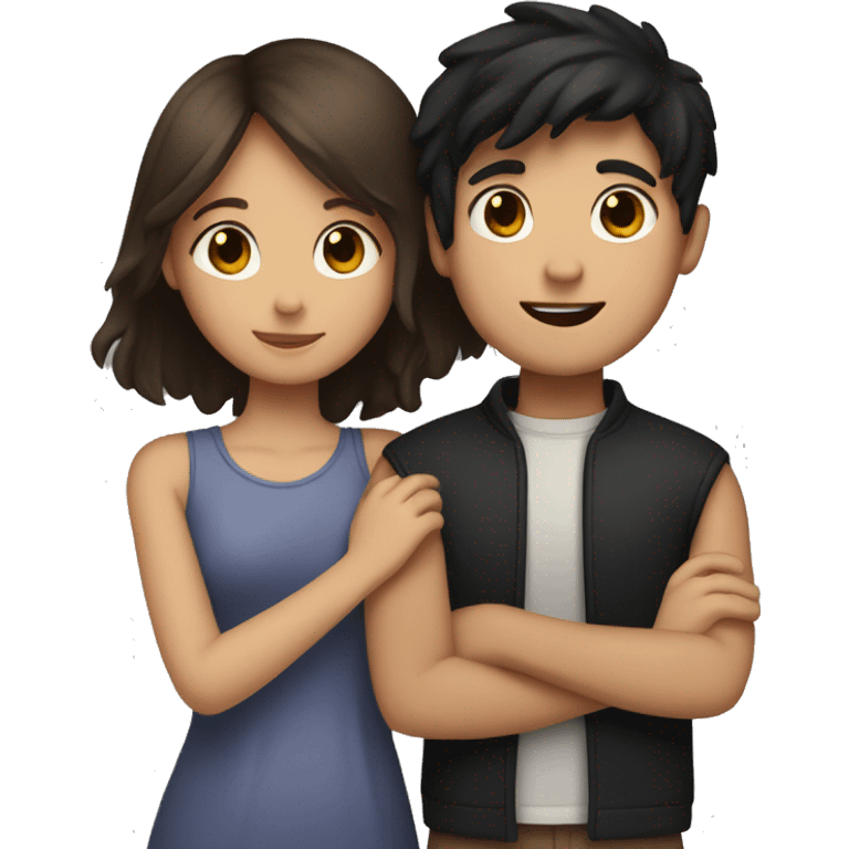 girl with brown hair hugs boy with black hair  emoji