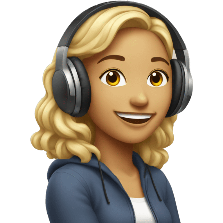 Beautiful woman smiling while listening to music with headphones emoji