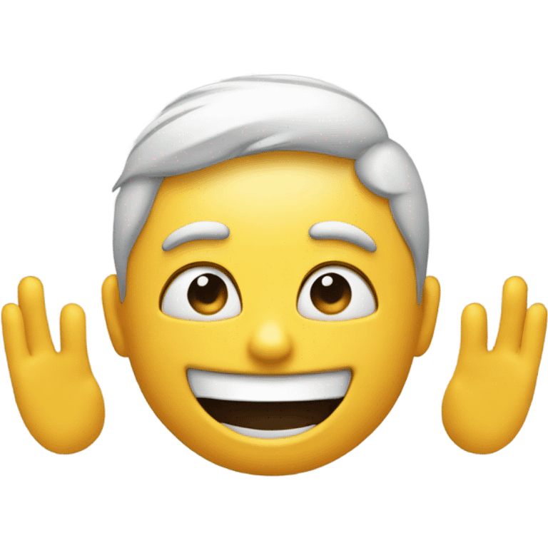 An emoji face with both hands placed behind its ears, palms facing forward, as if trying to listen carefully or playfully emphasizing its ears emoji