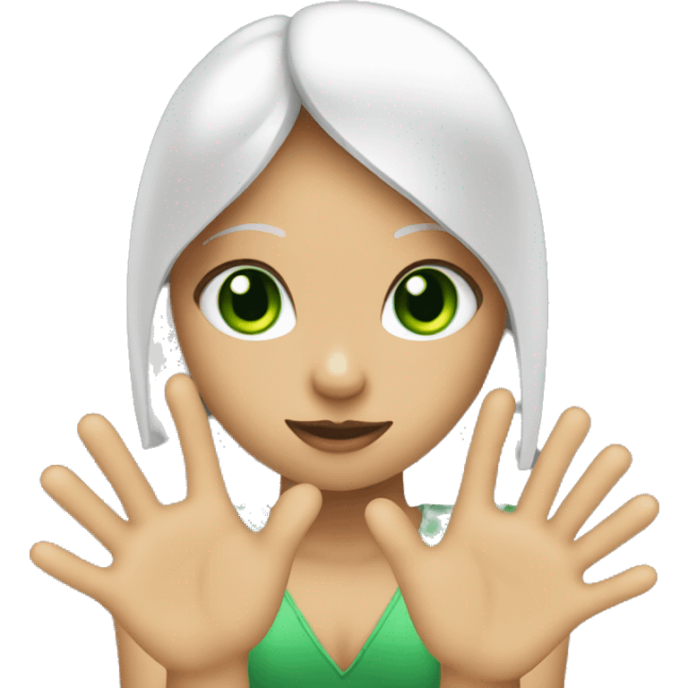 girl with green eyes making love heart with hands  emoji