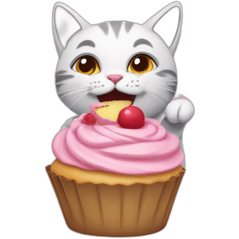 Cat eating cupcake emoji