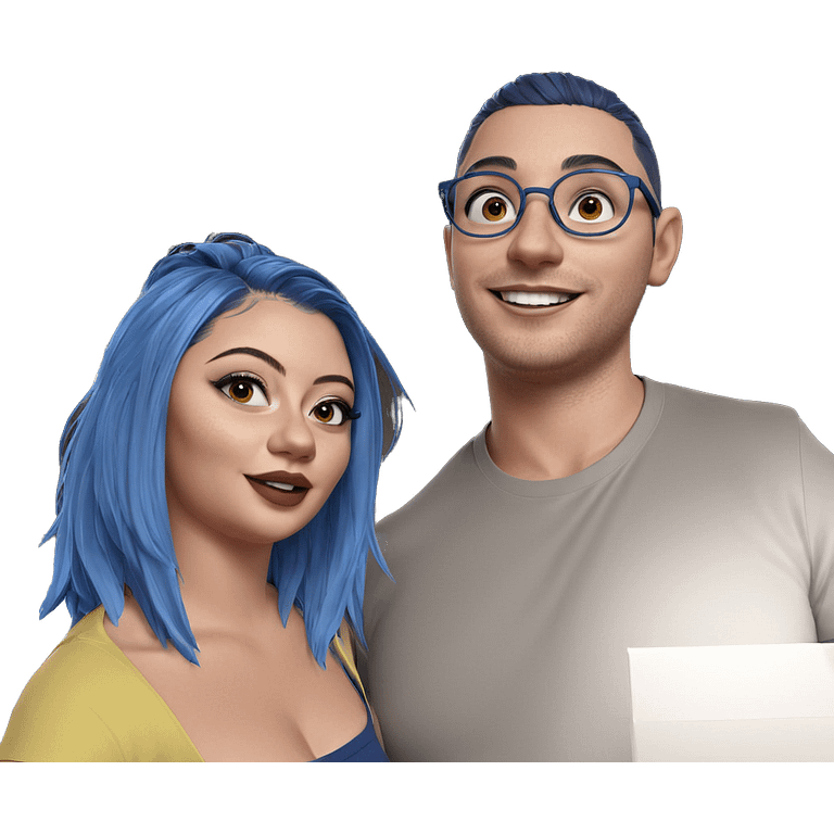 smiling girl with blue-haired boy emoji