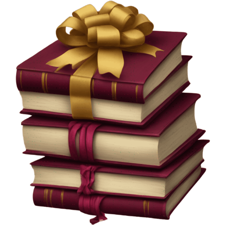 burgundy books stacked up and tied together by a burgundy bow emoji