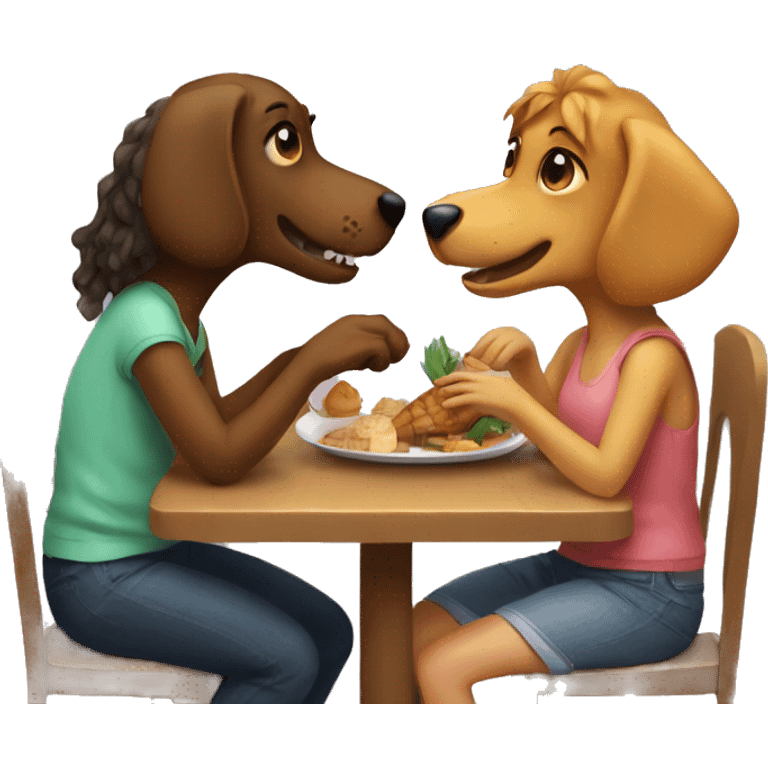 two girls on a date petting each other dinosaur dog emoji