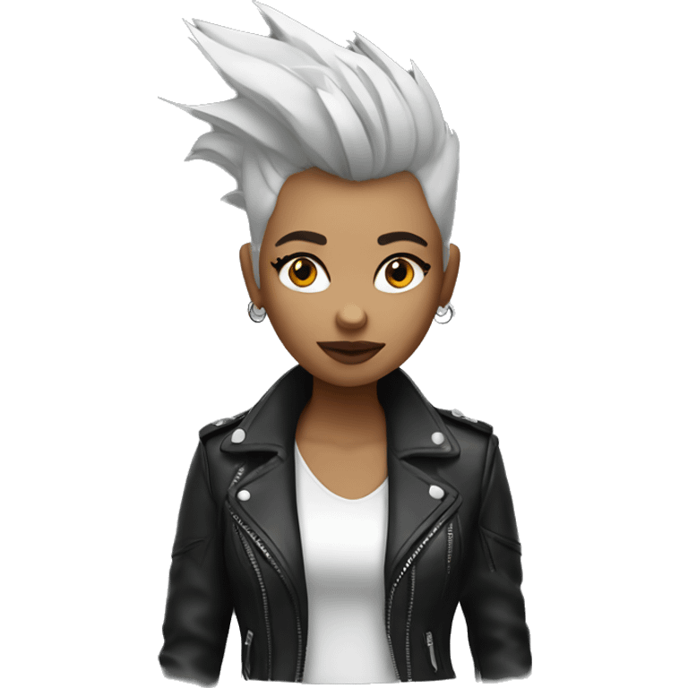 monochrome girl with Mohawk in leather jacket emoji