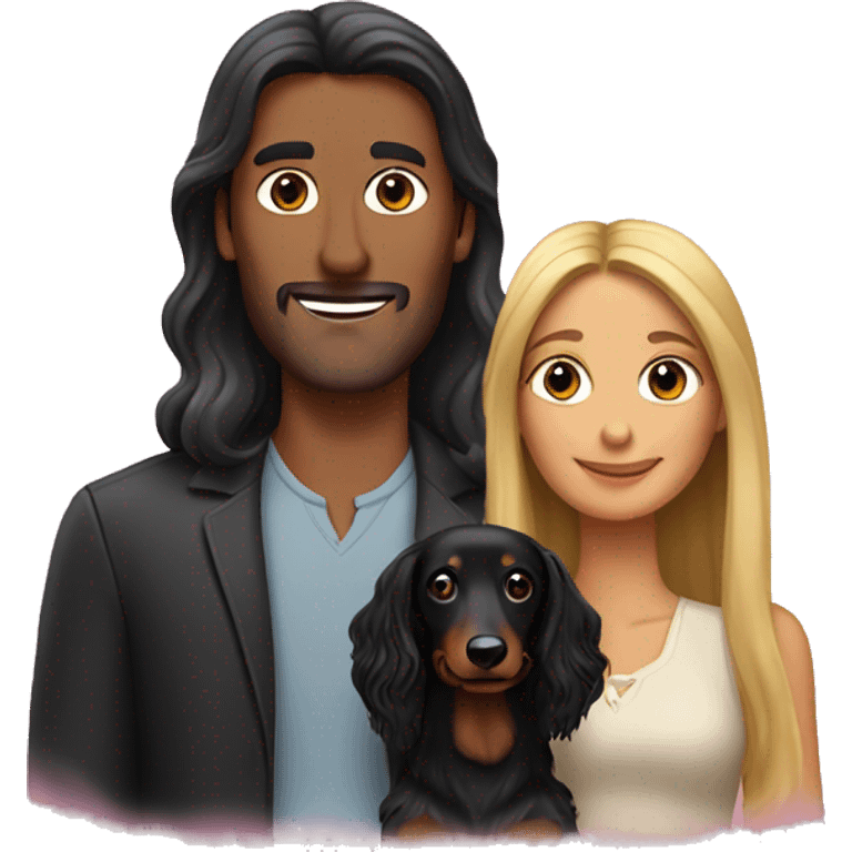 Couple with two long-haired black dachshunds emoji