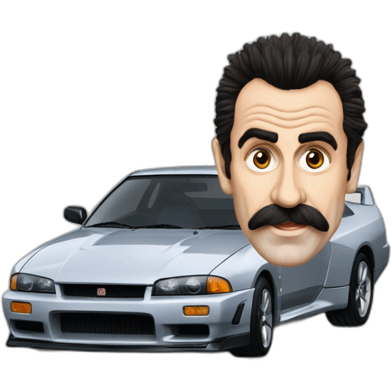 Borat driving a R32 Skyline GT-R emoji