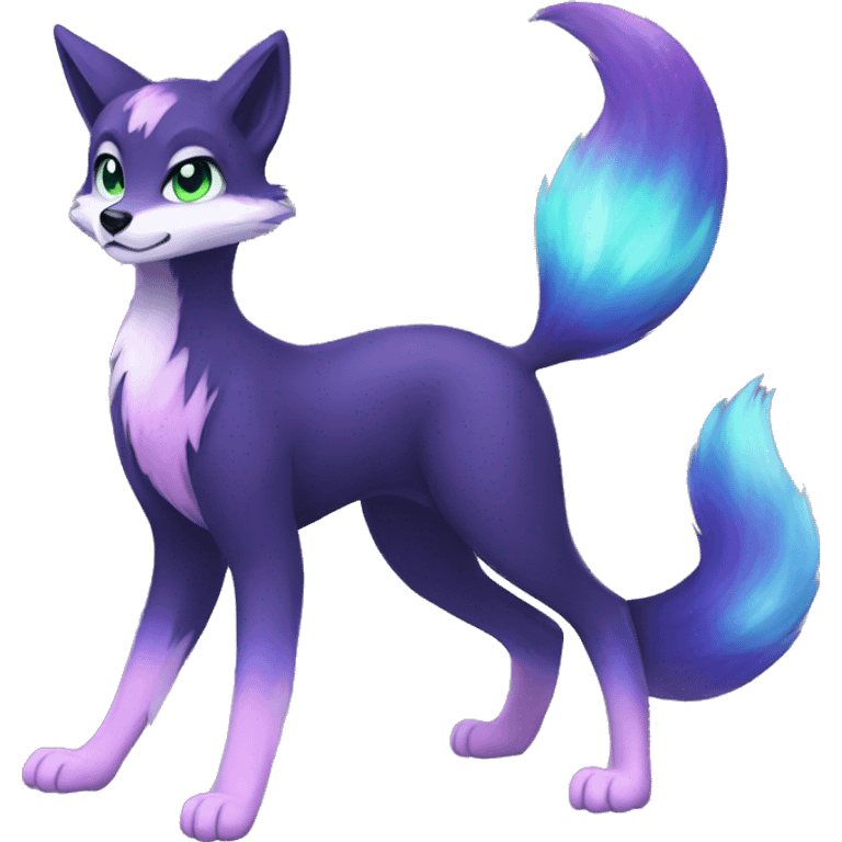 Cute cool black nebula green blue purple pink animal silver fox hybrid Fakemon full body emoji