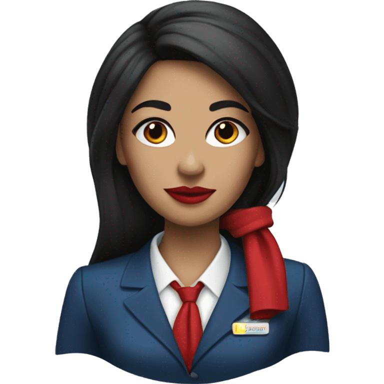 Flight attendant with long black hair, red lips and a little blue scarf emoji