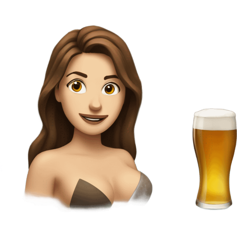 White Woman long brown hair in hot tub with beer emoji