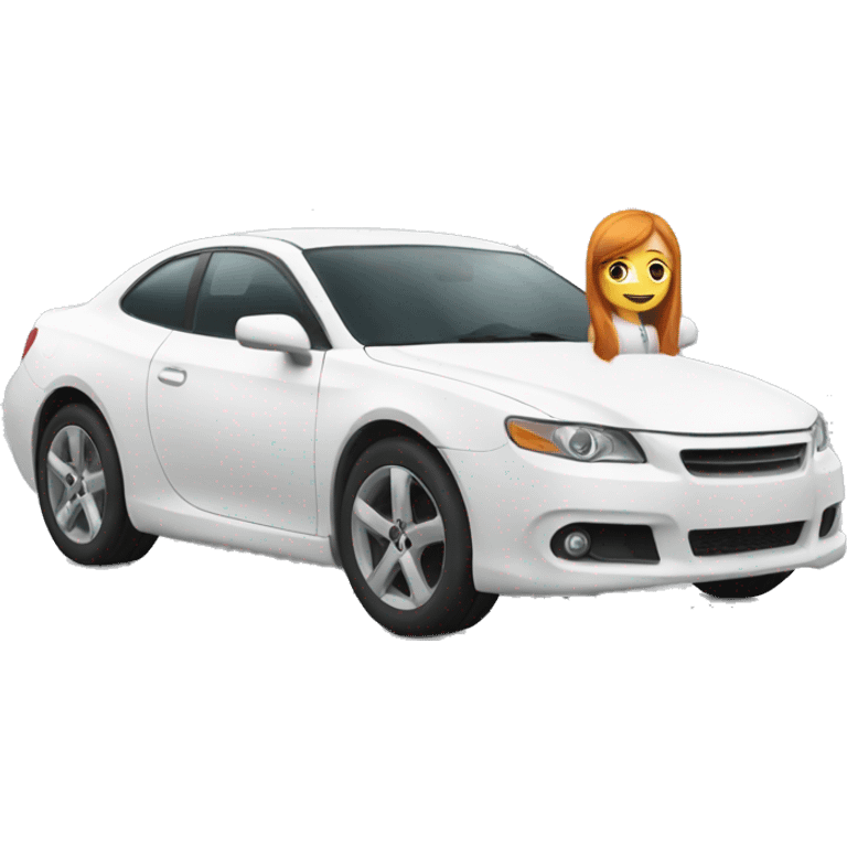 A white car with a ginger girl next to it  emoji