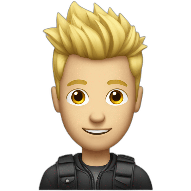 Blonde man with faux hawk hair holding iPhone emoji