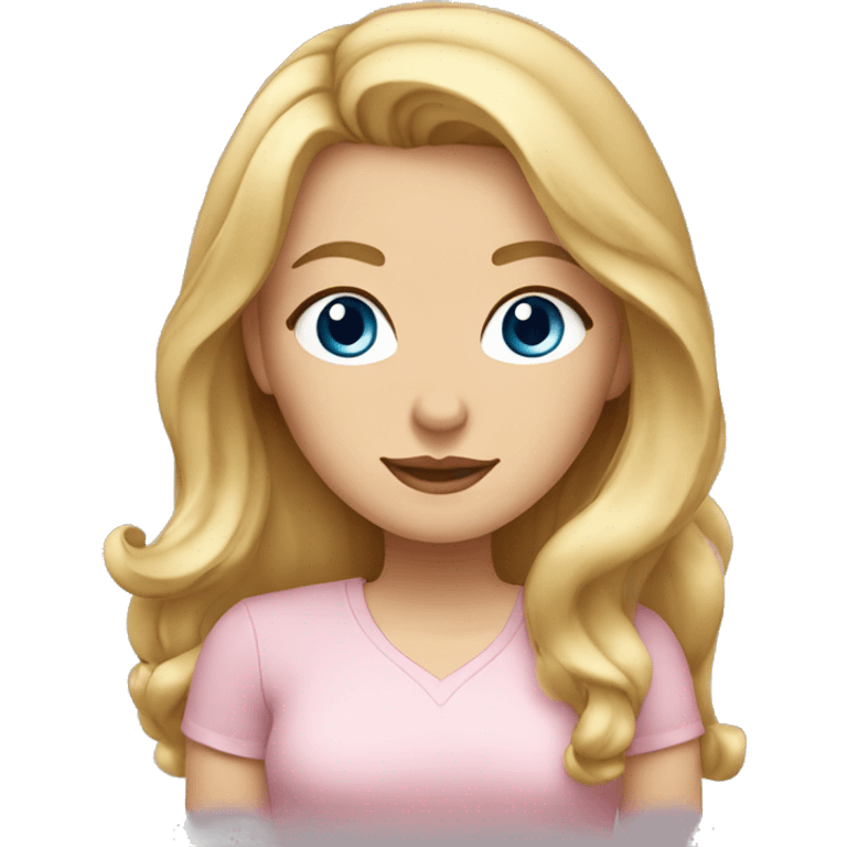 acurvy blonde woman with long hair, blue eyes and a light pink shirt emoji