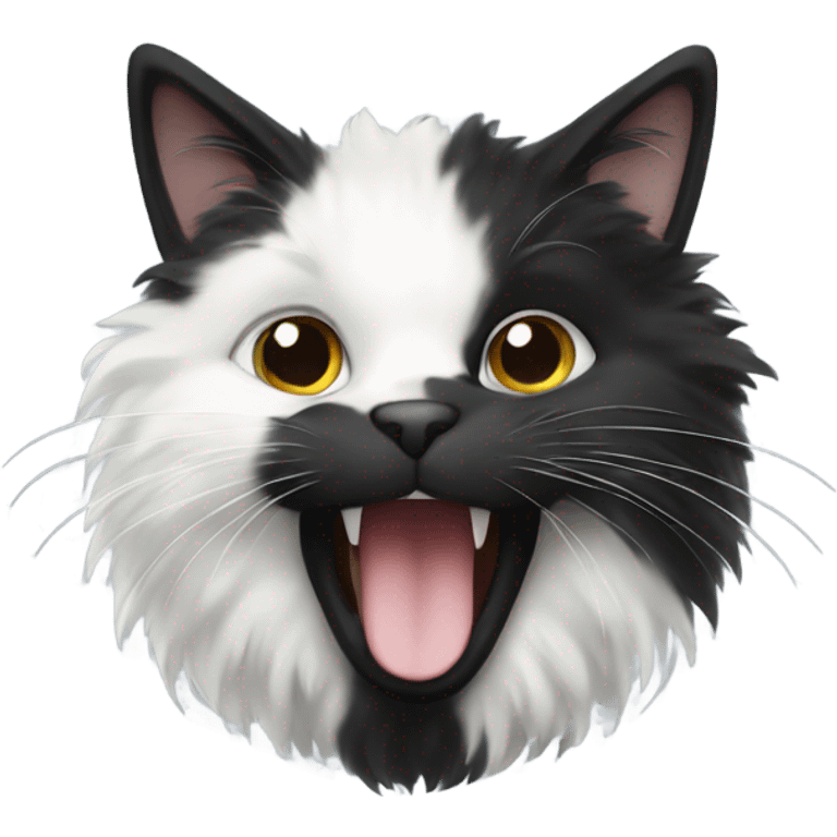 Black and white fluffy cat emoji