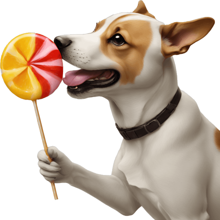 Dog eating a lollypop emoji