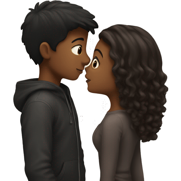 Black hair boy Kissing Brown hair girl emoji