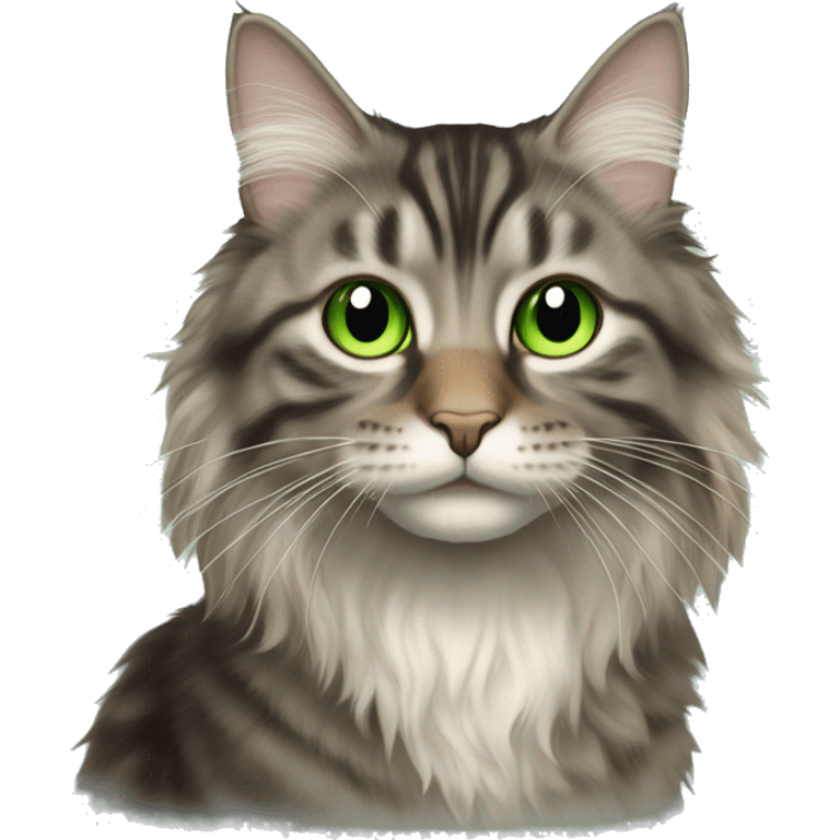 Long haired tabby cat green eyes emoji