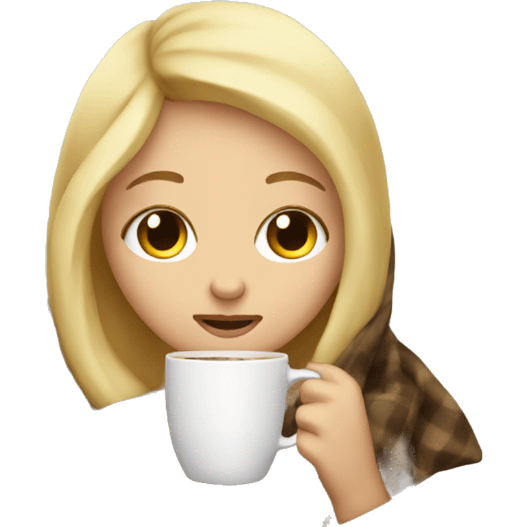 With blonde hair girl inside a blanket sipping coffee eyes closed emoji