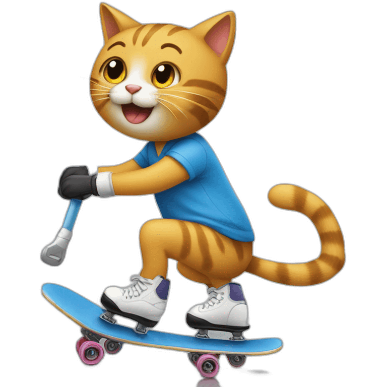 Un gato y un grillo montando patines. emoji