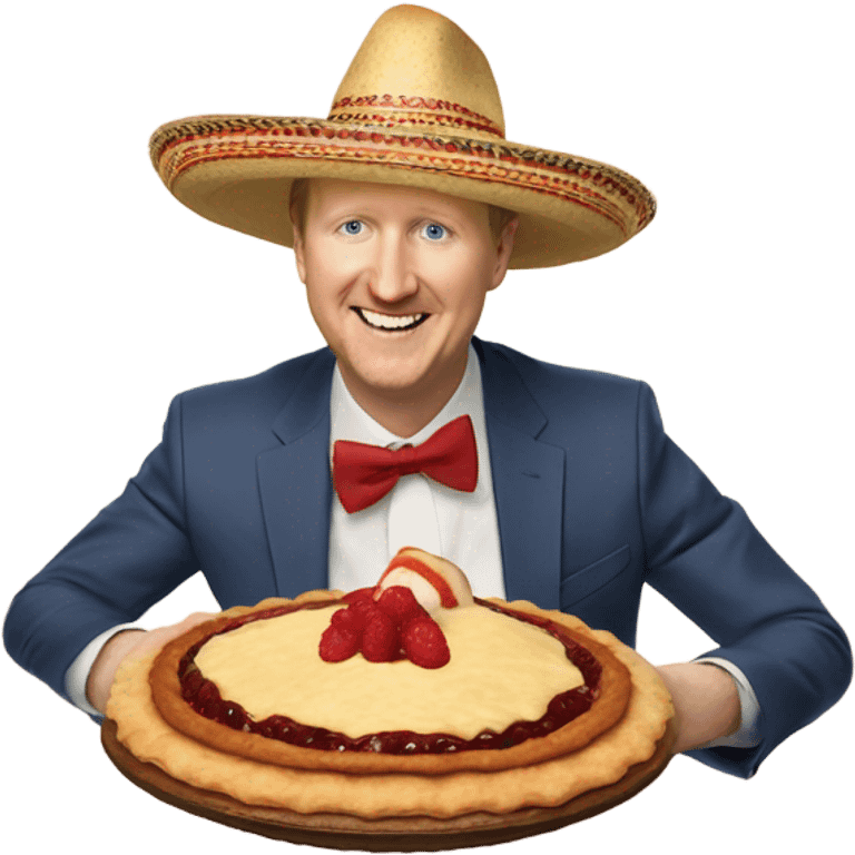 Ken Jennings wearing sombrero eating pie by the ocean emoji