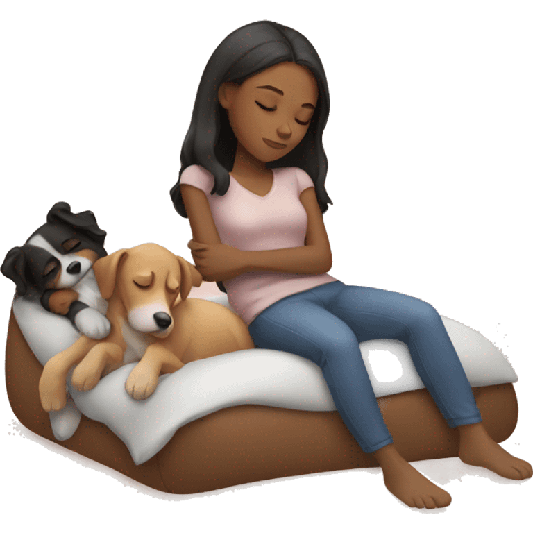 Girl sleeping with two dogs near her emoji