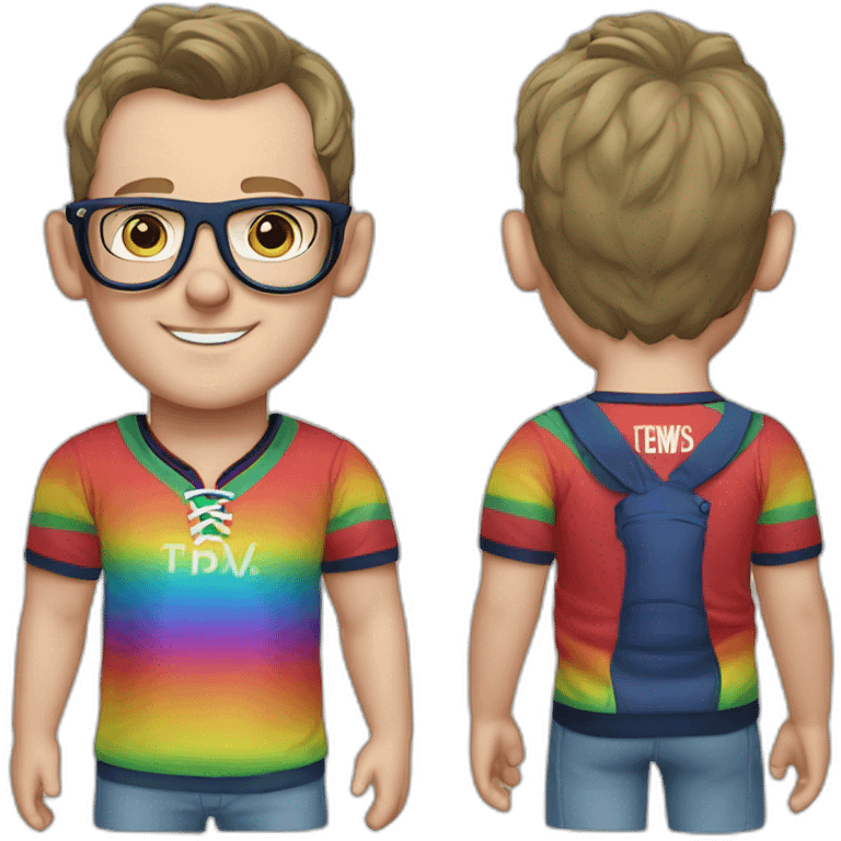 Jonathan Toews wearing glasses and rainbow clothes emoji