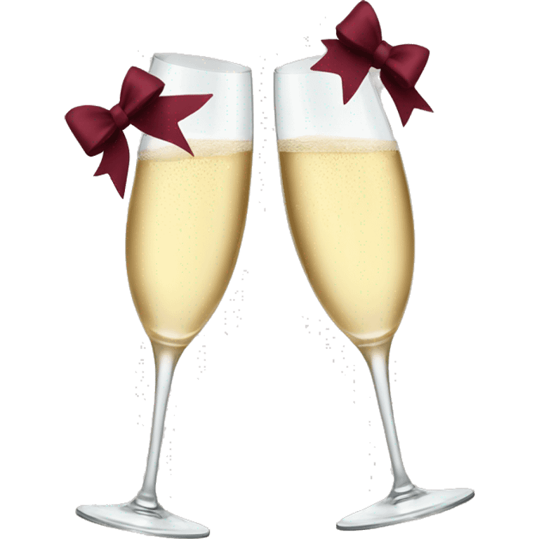 Two glasses of champagne cheering with burgundy bows emoji