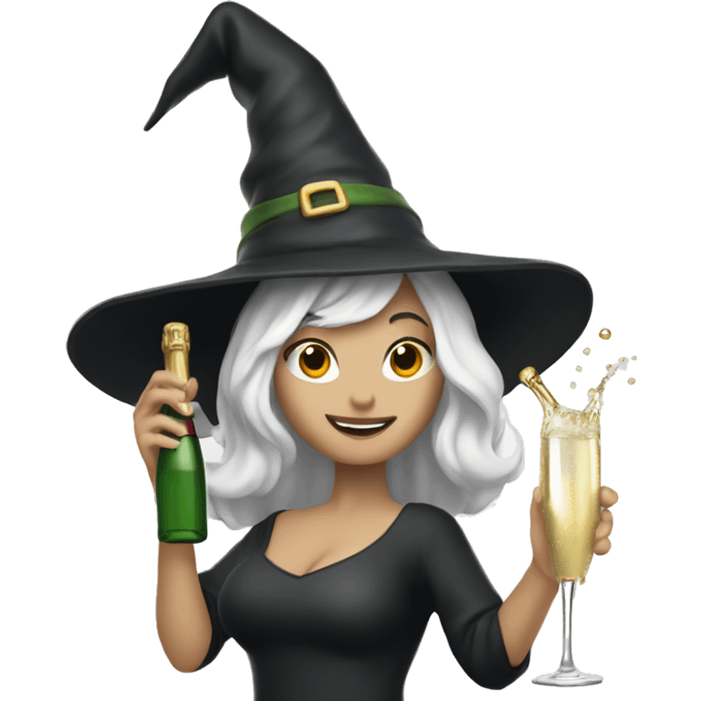 Witch, white skin, Popping Champagne Bottle emoji