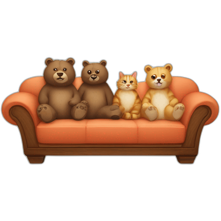 Two-bears-and-three-cats-lying-on-the-sofa emoji