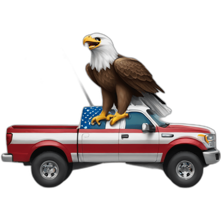 An eagle with american flag catching a truck emoji