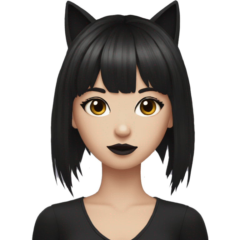 brunette goth girl with bangs and cat ears emoji