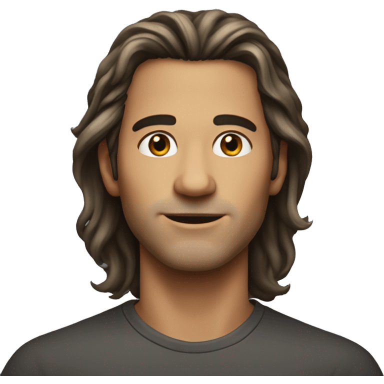 a man, with long curved hair from the top of his hair, skin lightly dark, aged is between 27 to 32 emoji