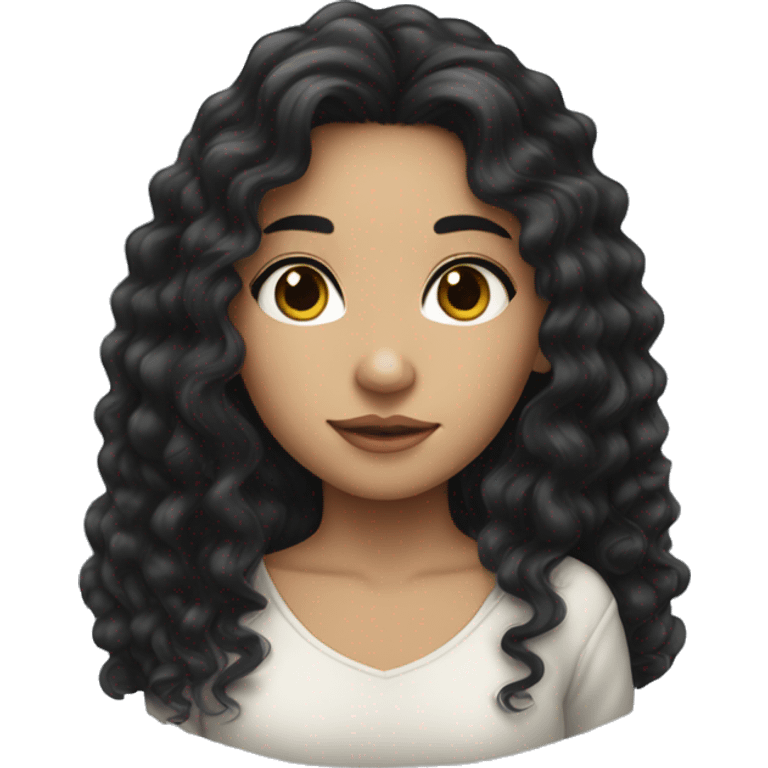 “A light-skinned girl with long, curly black hair that falls past her shoulders and long, dark lashes that are long” emoji