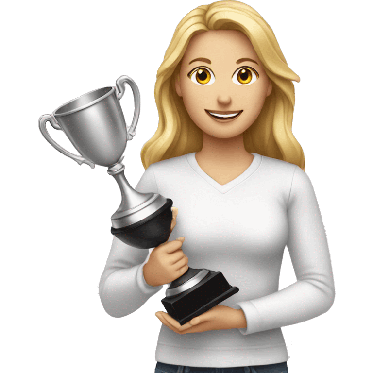 a white women holding trophy emoji