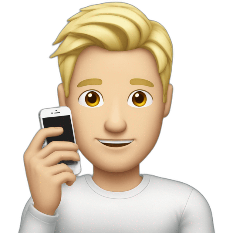 widows peak hair Blonde man holding iPhone in hand emoji