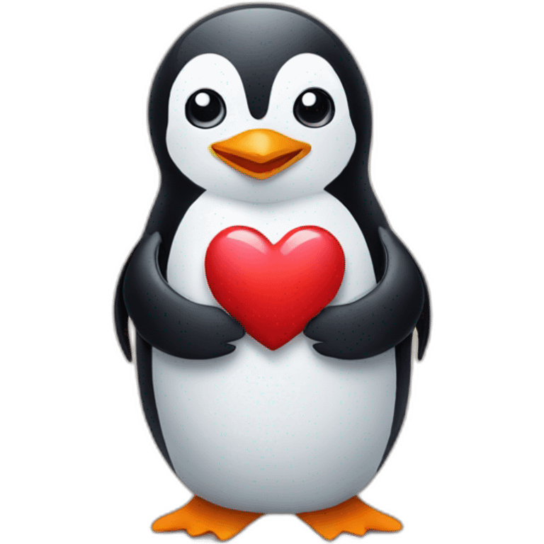 penguin holding a heart emoji