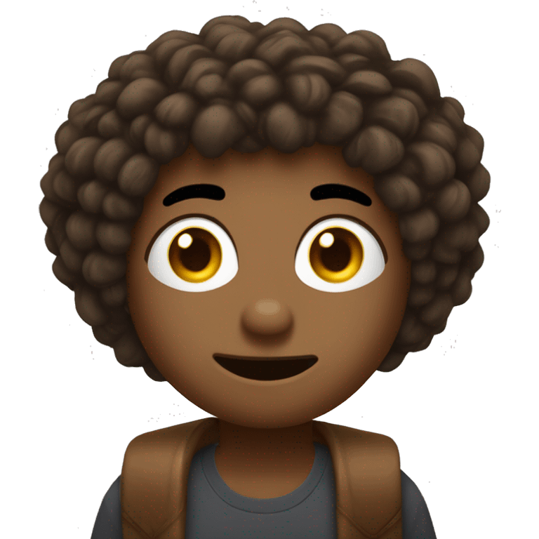 um emoji com franja , cabelo marrom , olho marrom , sardinhas e brilho nos olho emoji