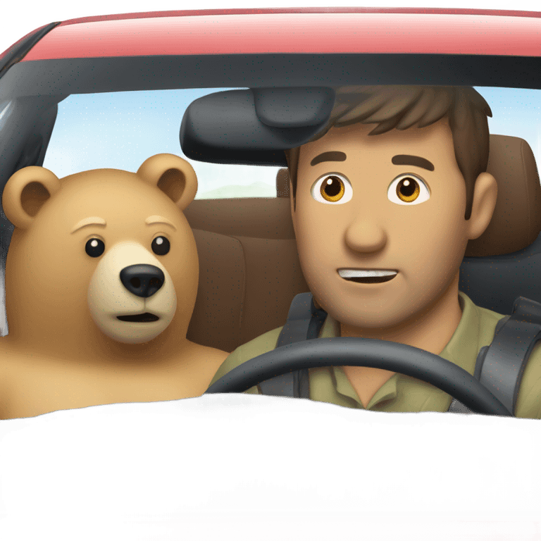 A bear looking at a man in a car emoji